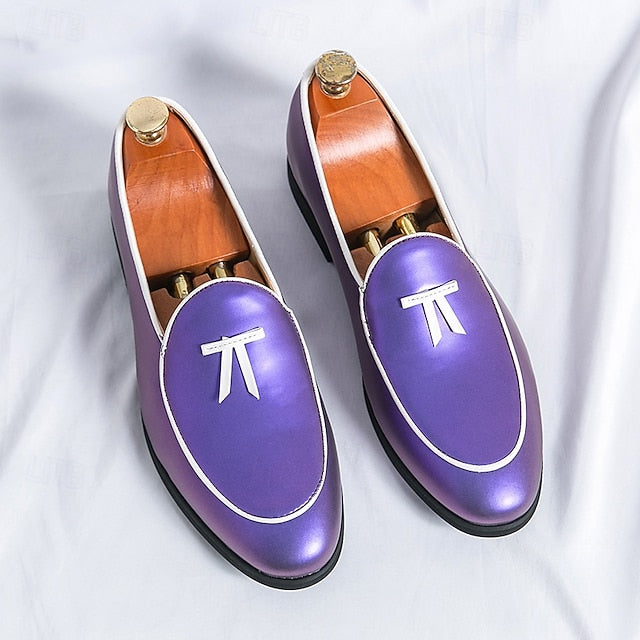 Men's Trim Yellow Faux Black Loafers Patent with Leather