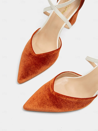 Suede Heels Chic Women's Two-Tone Strap Elegant - Ankle