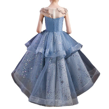 Sleeve Kids Sequin Short Party Performance Girls' Dress