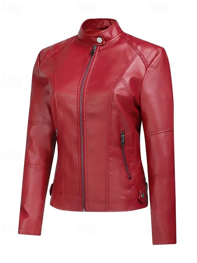 Comfortable Leather Pocket Faux Zipper Women's Jacket