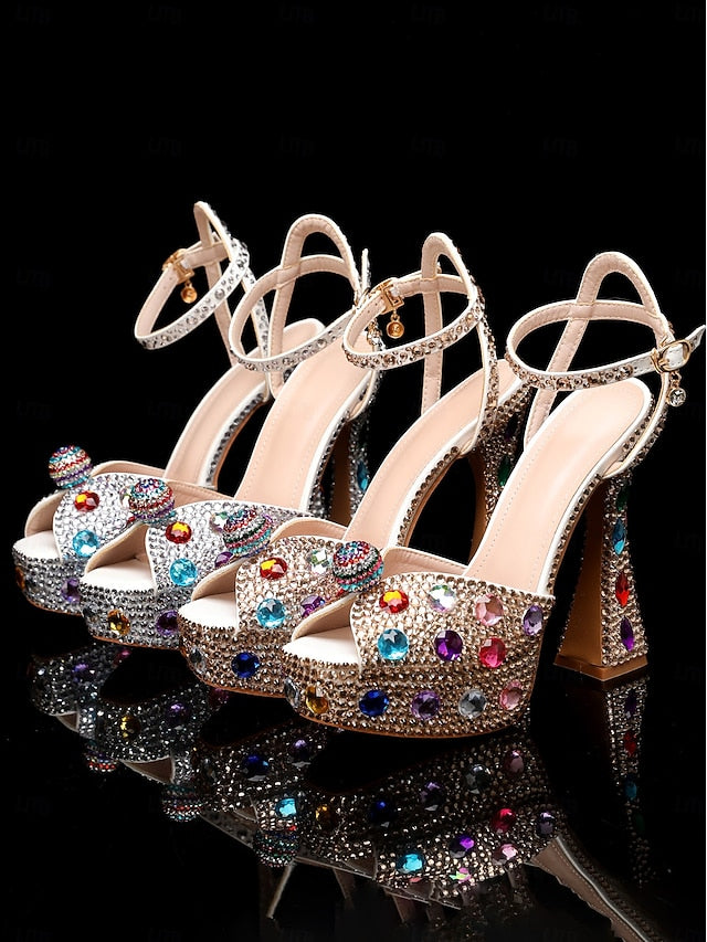 Platform Heel Sandals High with Matching Women's Rhinestone