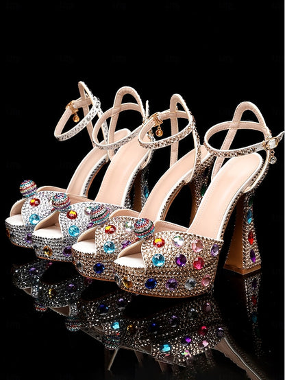 Platform Heel Sandals High with Matching Women's Rhinestone