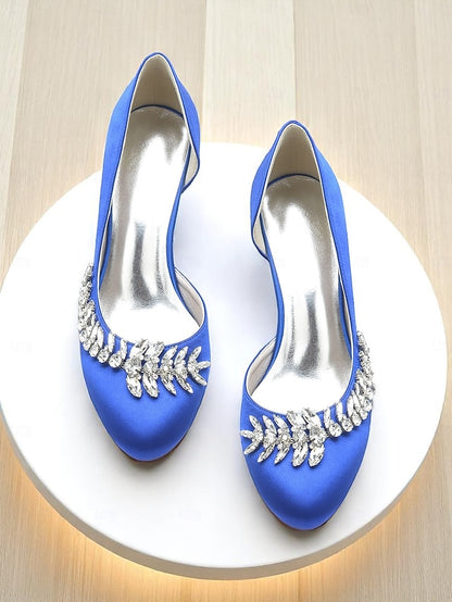 Toe Silver Heels Round Satin Kitten Women's Low - Heel