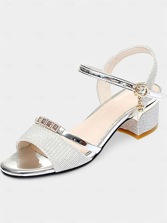 Elegant Heeled Women Shoes Sandals for Rhinestone Dress Silver -