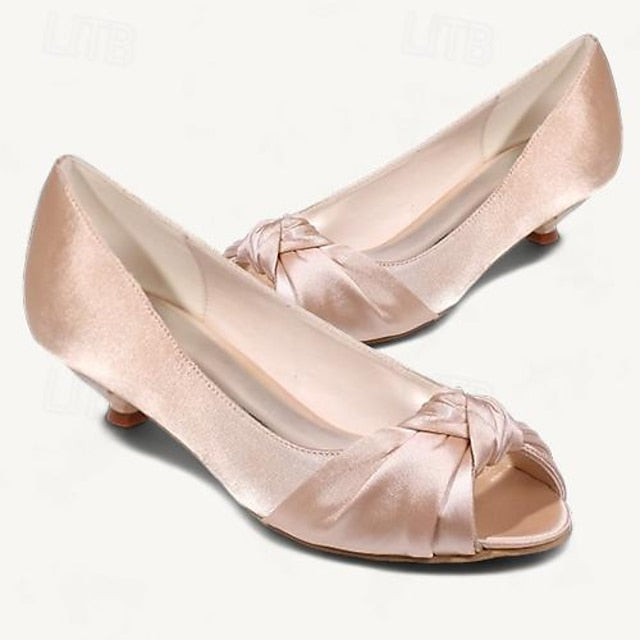 Pink Heels - Peep-Toe Women's Blush Satin Elegant Kitten