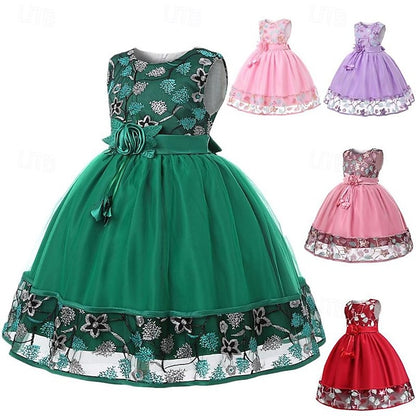 Girls' Sleeveless Flower Party Girl Dress 3D