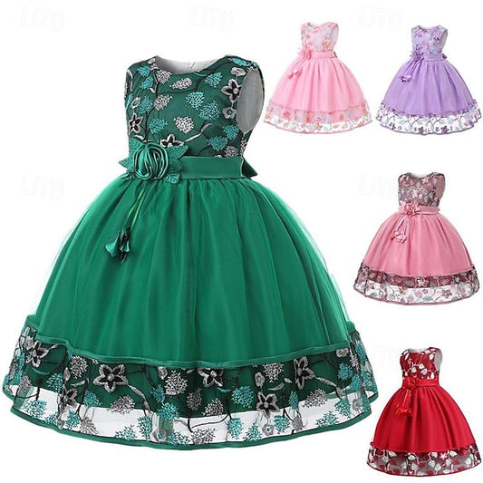 Girls' Sleeveless Flower Party Girl Dress 3D