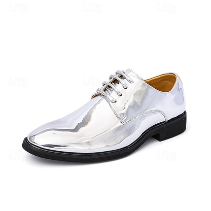for – Patent Gold Shiny Shoes Leather Men Sleek Lace-Up