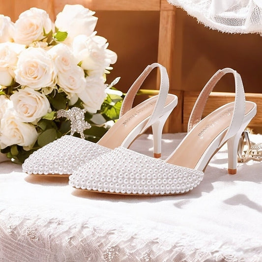 Women's Heels Slingback Pearl with White – Embellishments
