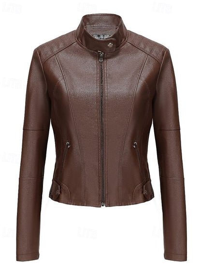 Comfortable Leather Pocket Faux Zipper Women's Jacket