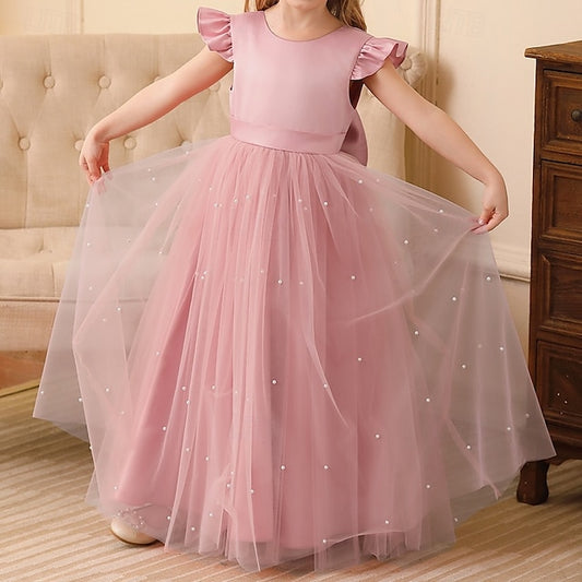 Dress Color Solid Flower Kids Party Girls' Girl
