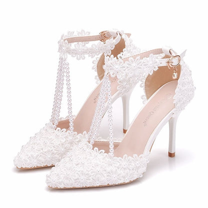 Lace Wedding Shoes Heel High Bridal Pointed Women's