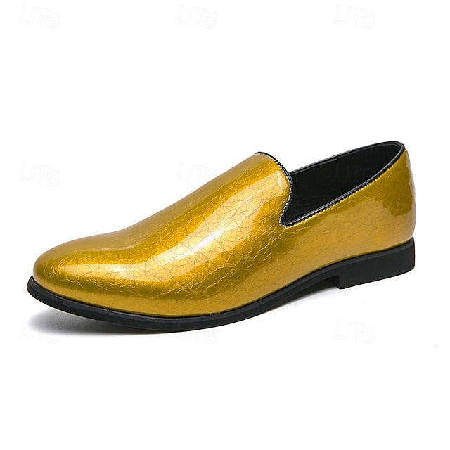 Men's Loafers Fashionable Gold – Metallic Slip-On Shiny