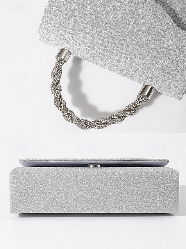 Glitter Silver Women's – Rhinestone Handbag with Handle