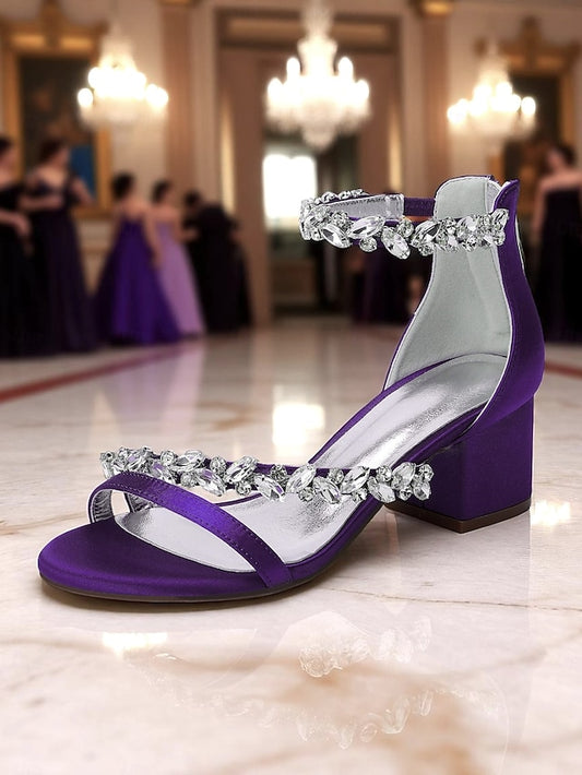 Heel Purple - Satin Crystal Block Women's Sandals