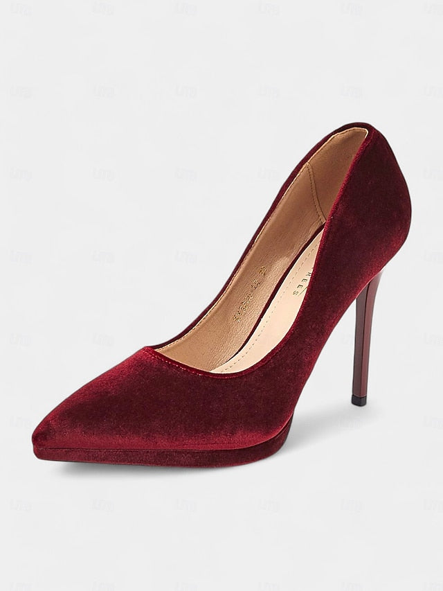 Women's Heel and Pumps Stiletto Velvet with Burgundy