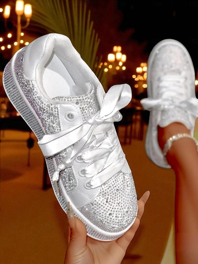Sparkly Lace-Up - Sneakers Rhinestone Women's Glamorous