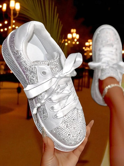 Sparkly Lace-Up - Sneakers Rhinestone Women's Glamorous