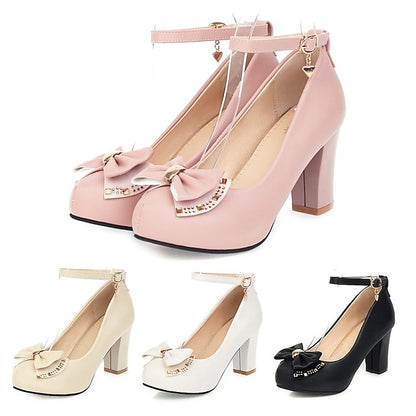 – Girls' Toe White Heel Block Round Shoes Pumps