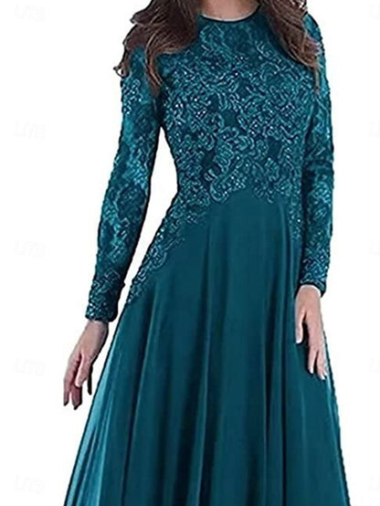 Crew the Neck A-Line Mother of Floor Elegant Party Dress Bride