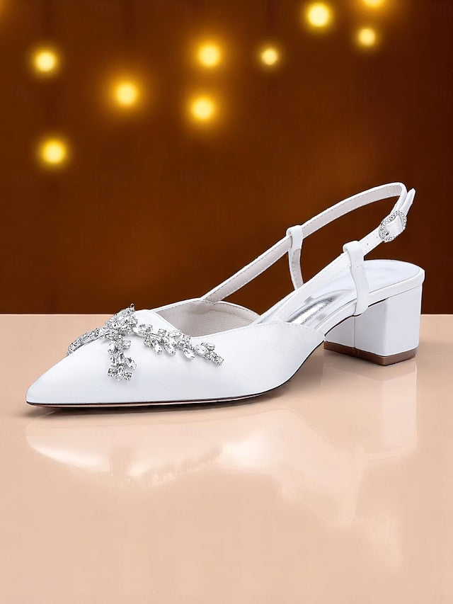 Satin Slingback Black Heels Women's