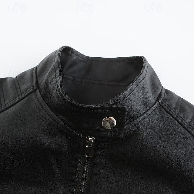 Zipper Jacket Pocket Faux Leather Women's Comfortable