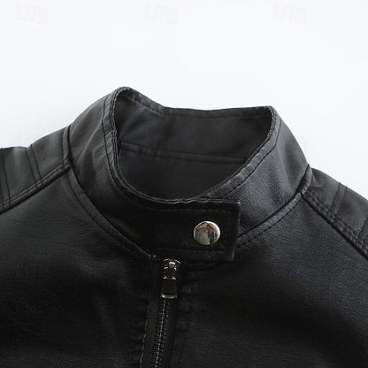 Zipper Jacket Pocket Faux Leather Women's Comfortable