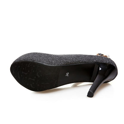 Platform Stiletto with Glitter Silver Heels Women's Ankle