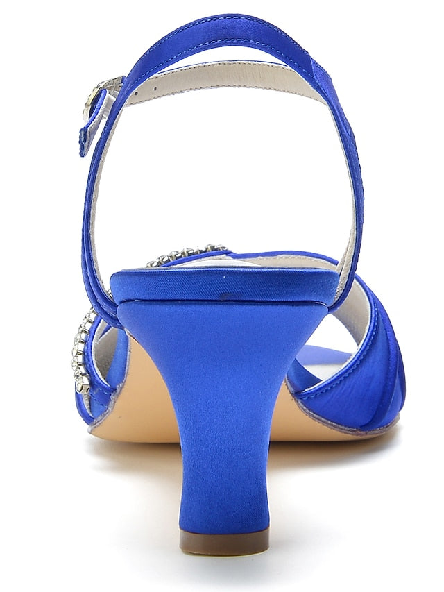 Satin – Rhinestone Sandals Blue Heeled Navy Women's