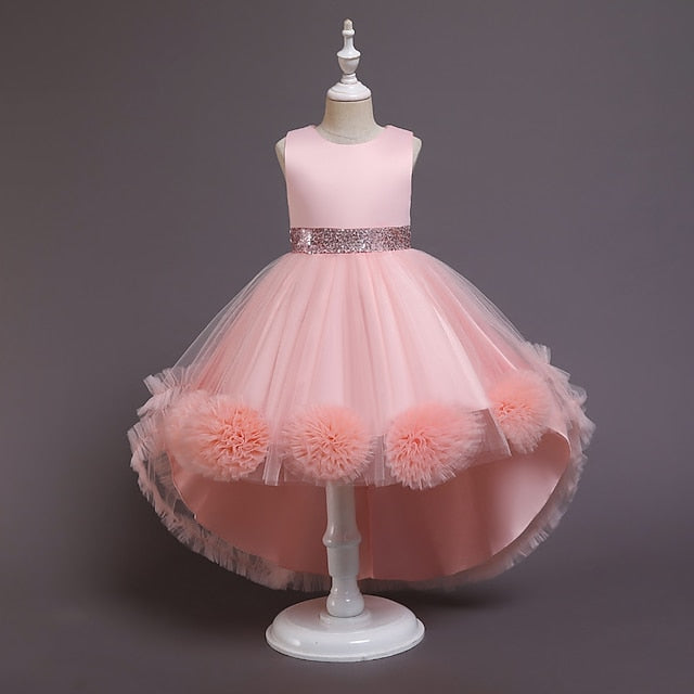 Kids Solid Short Colored Girls' Flower Dress Girl