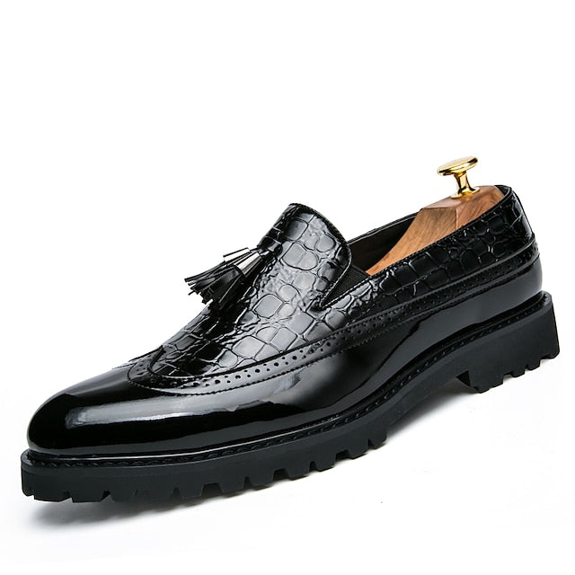 Pattern - Black Loafers Stylish Crocodile and Men's Red
