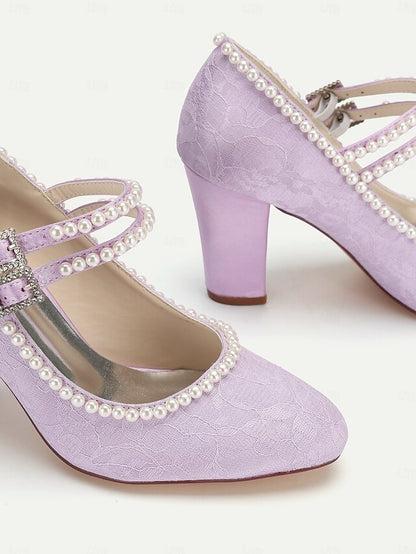 Mary Purple Women's Pearl - Lace Jane Embellished Heels