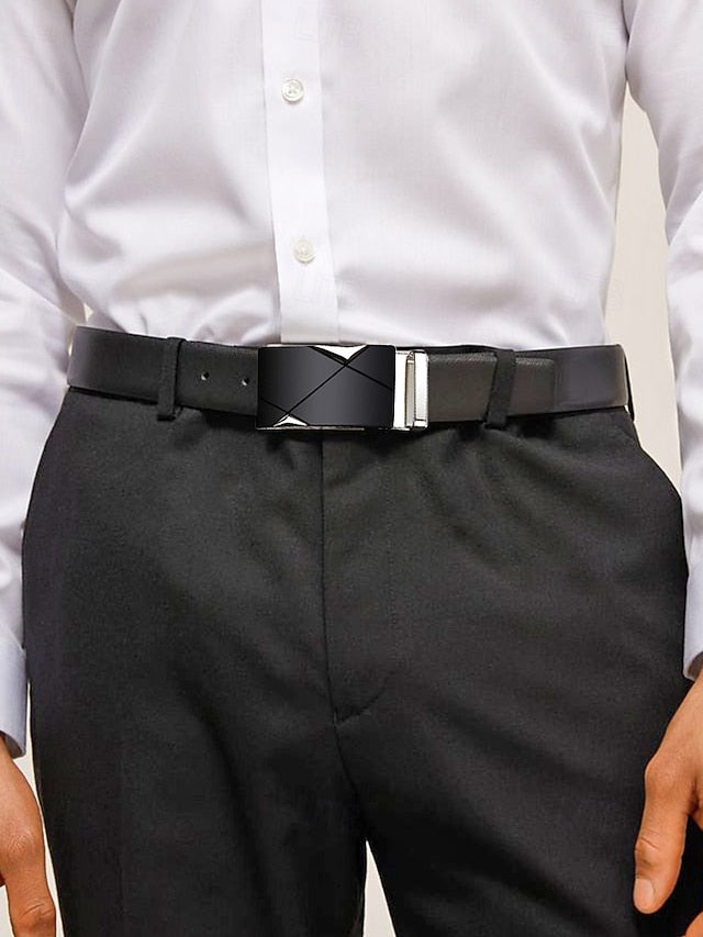 Metal Adjustable Men's Black Elegant with Leather Belt