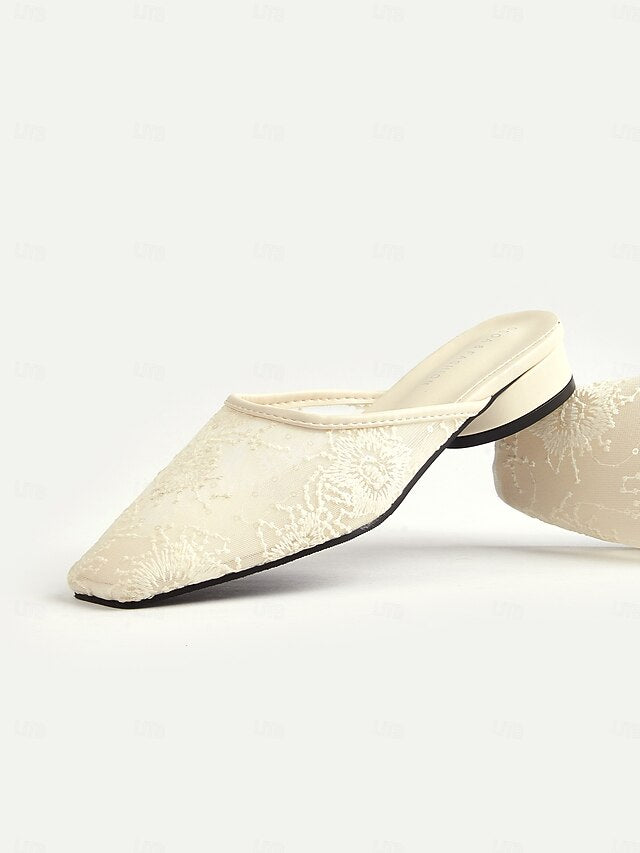 Lace Elegant White Flats Women's Mesh – Sheer Ballet