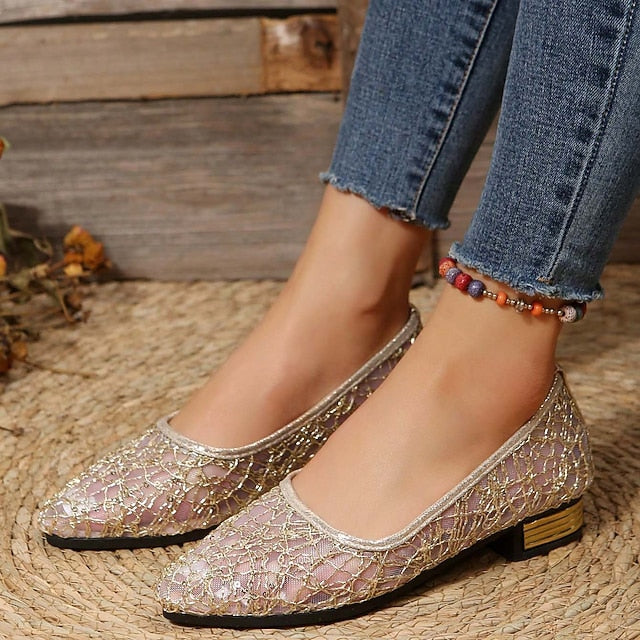 Flats Sequin Silver Ballet – Elegant Mesh Women's