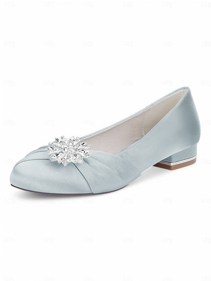Elegant Wedding White Crystal Satin Flats Women's –