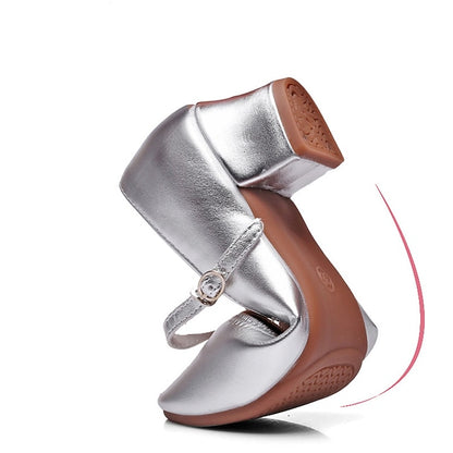 Heel Women's Jane Buckle Mary Shoes Gold Low Dance with