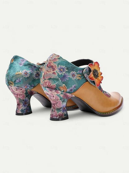 Floral Jane Heels Women's 1930s Mary Vintage – Leather