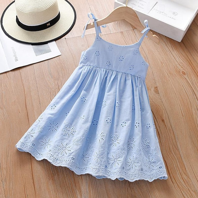 Dresses Princess Solid Kids Cotton Color Summer Sleeveless