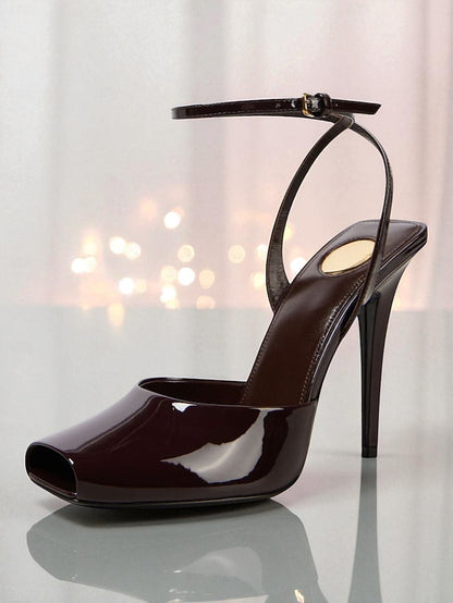 Women's Green Heels Dark Toe High Peep Patent Leather -