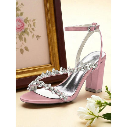 Block Rhinestone Heel - Straps with Sandals White Women's