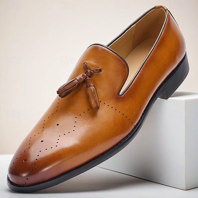 Tassel Leather Light Loafers – Classic Brown Men's