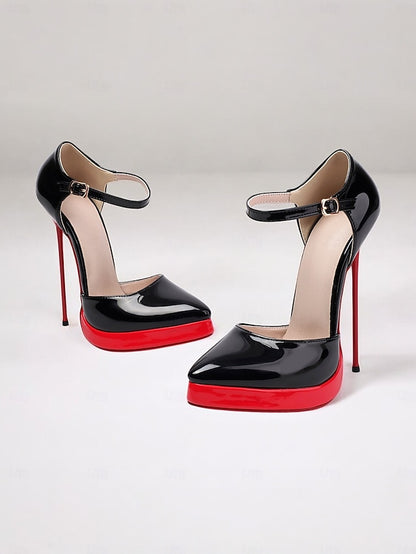 Black Platform Stiletto Women's Patent and Red Leather