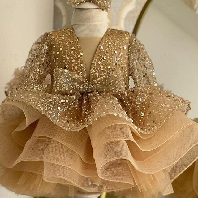 Color Solid Dress Girls' Party Length 3/4 Sleeve Kids