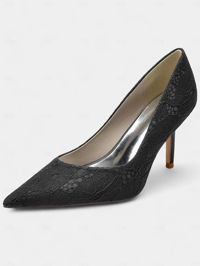 Heels - Women's Lace-Embroidered Pointed-Toe Stiletto