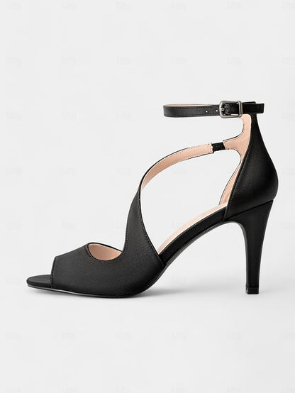 Elegant Peep-Toe Heels Wedding - for Satin Nude Women