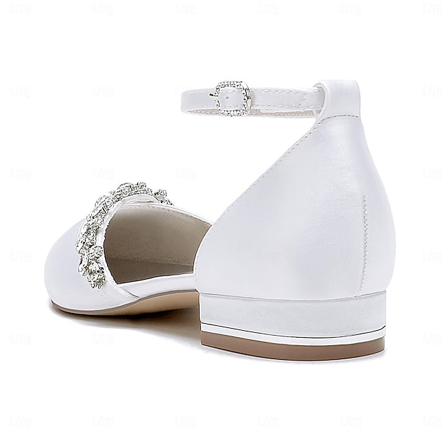 Elegant Pointed Satin Wedding Flats White Toe Women's –