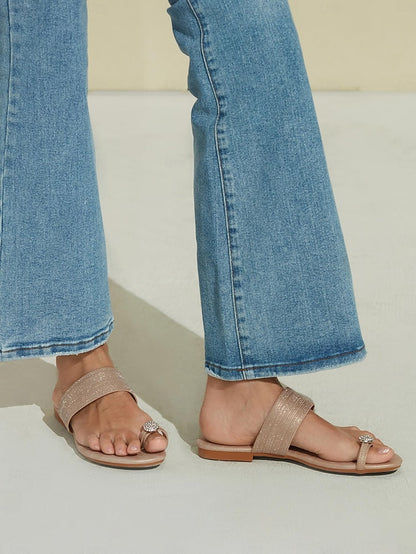 with Champagne Sandals Rhinestone Heel Women's Flat Slip-On