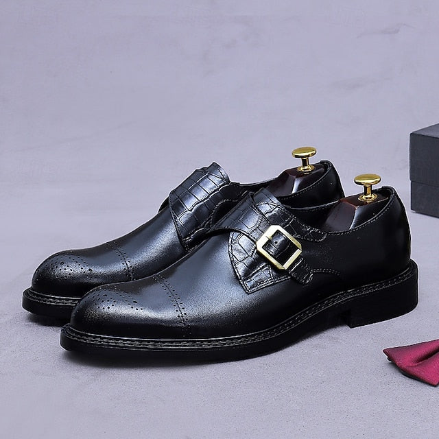 First Black Men's Monk Strap Genuine Leather Shoes