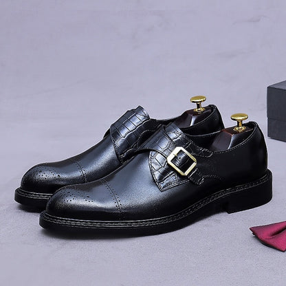 First Black Men's Monk Strap Genuine Leather Shoes